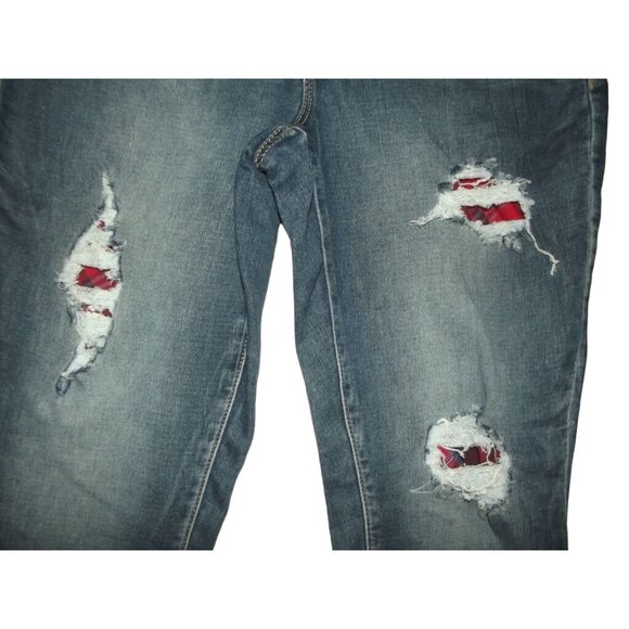 M Jeans by Maurices (Small Short)High Rise skinny red plaid lined holes distress - Picture 6 of 13